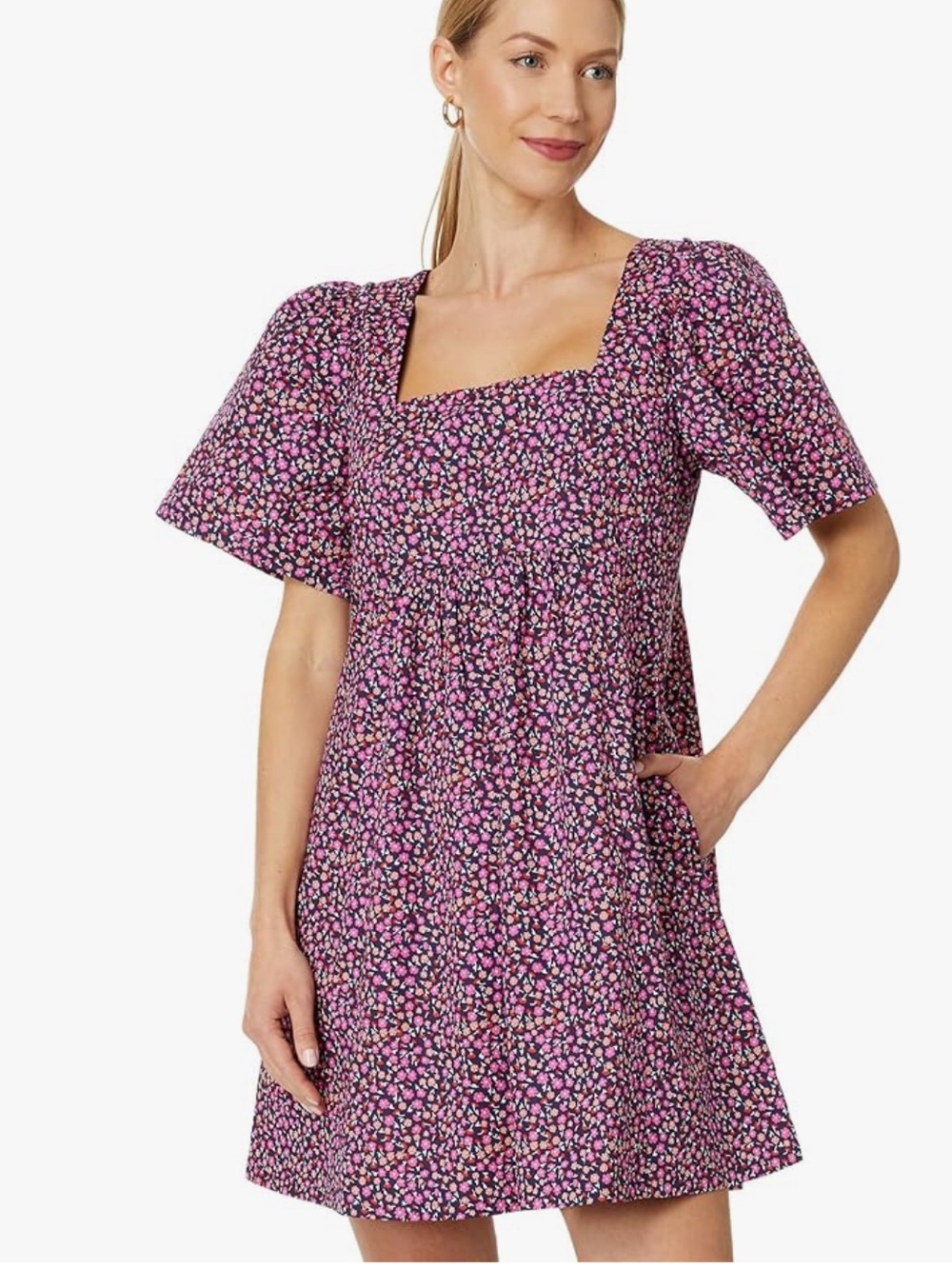 Draper James Dottie Babydoll Shift Dress Women XS Nassau Multi Navy Floral Print - Picture 13 of 14